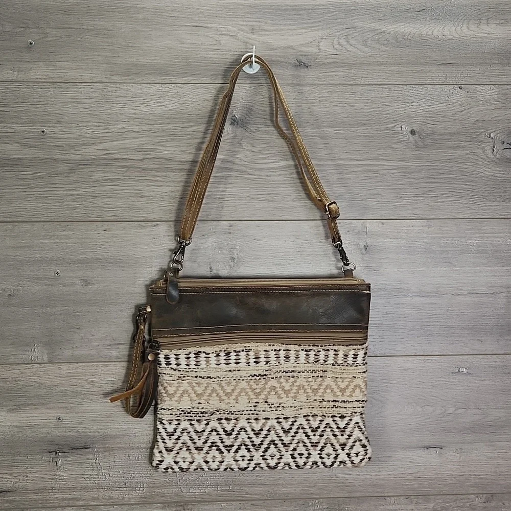 Myra B. Tapestry Leather Crossbody Shoulder Bag